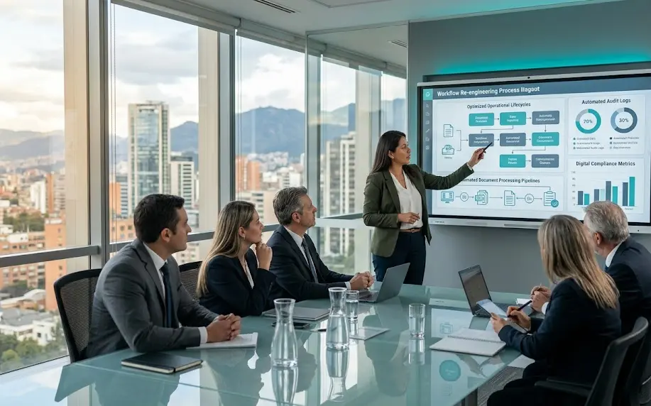 Flujo analítico que muestra la transformacion digital procesos negocio mediante software inteligente.